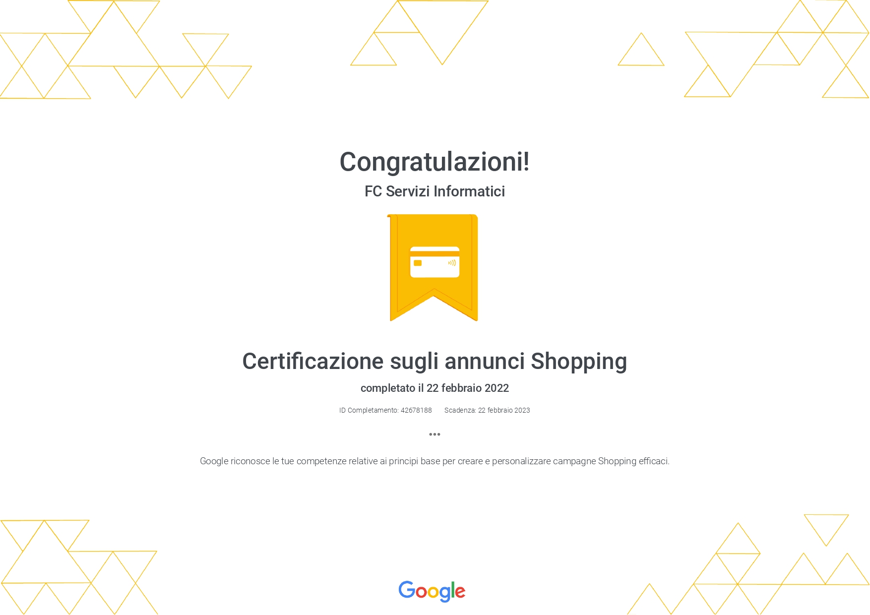 Certificazione Google ADS sugli annunci Shopping