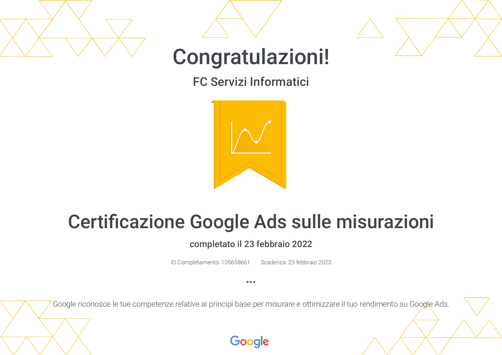 Certificazione Google ADS sulle Misurazioni