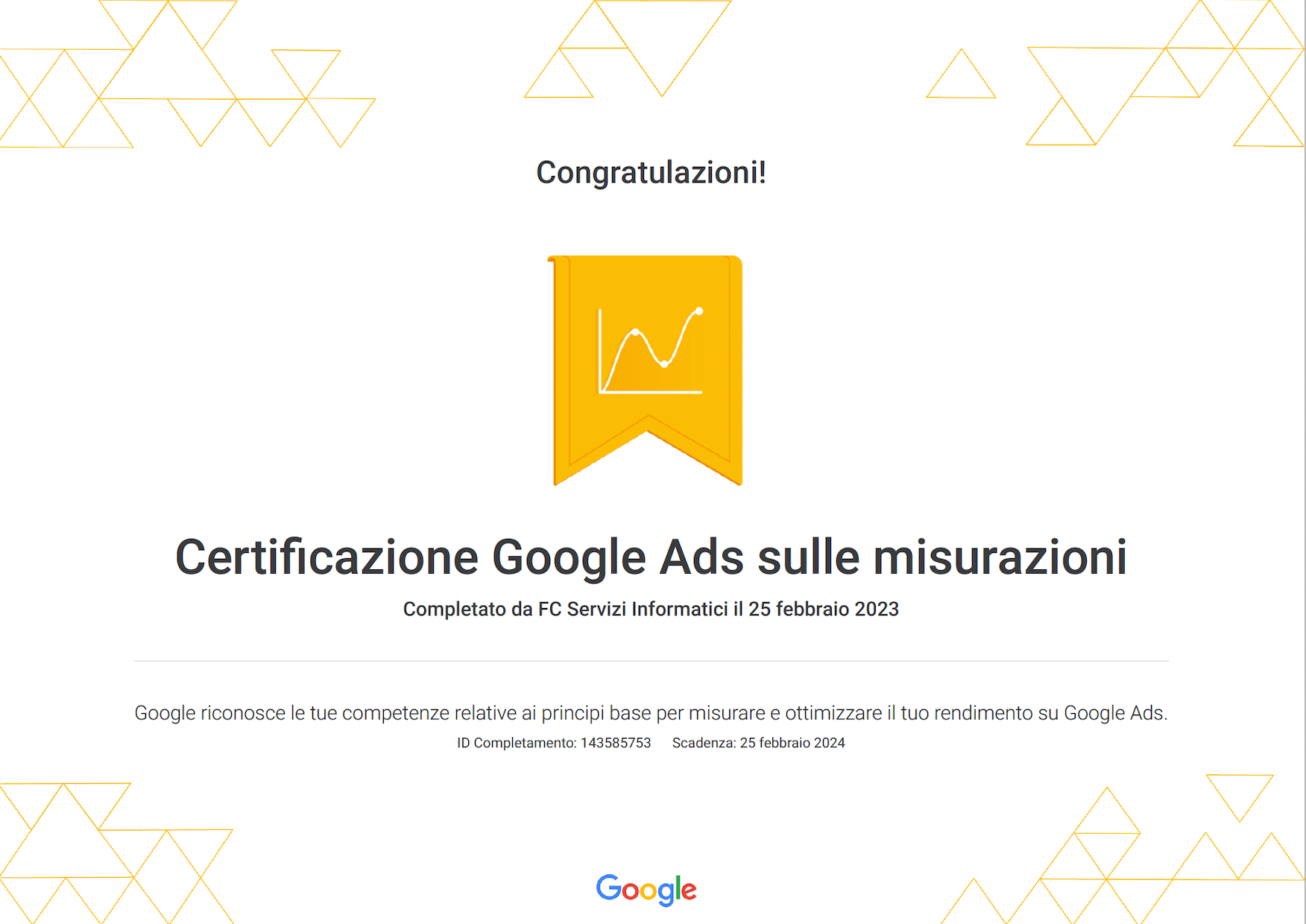 Certificazione Google ADS sulle Misurazioni